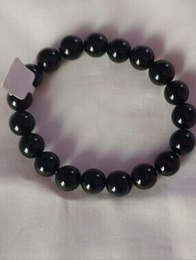 Bracelet Hematite Stretch Beaded Curb Chain 7.50 In